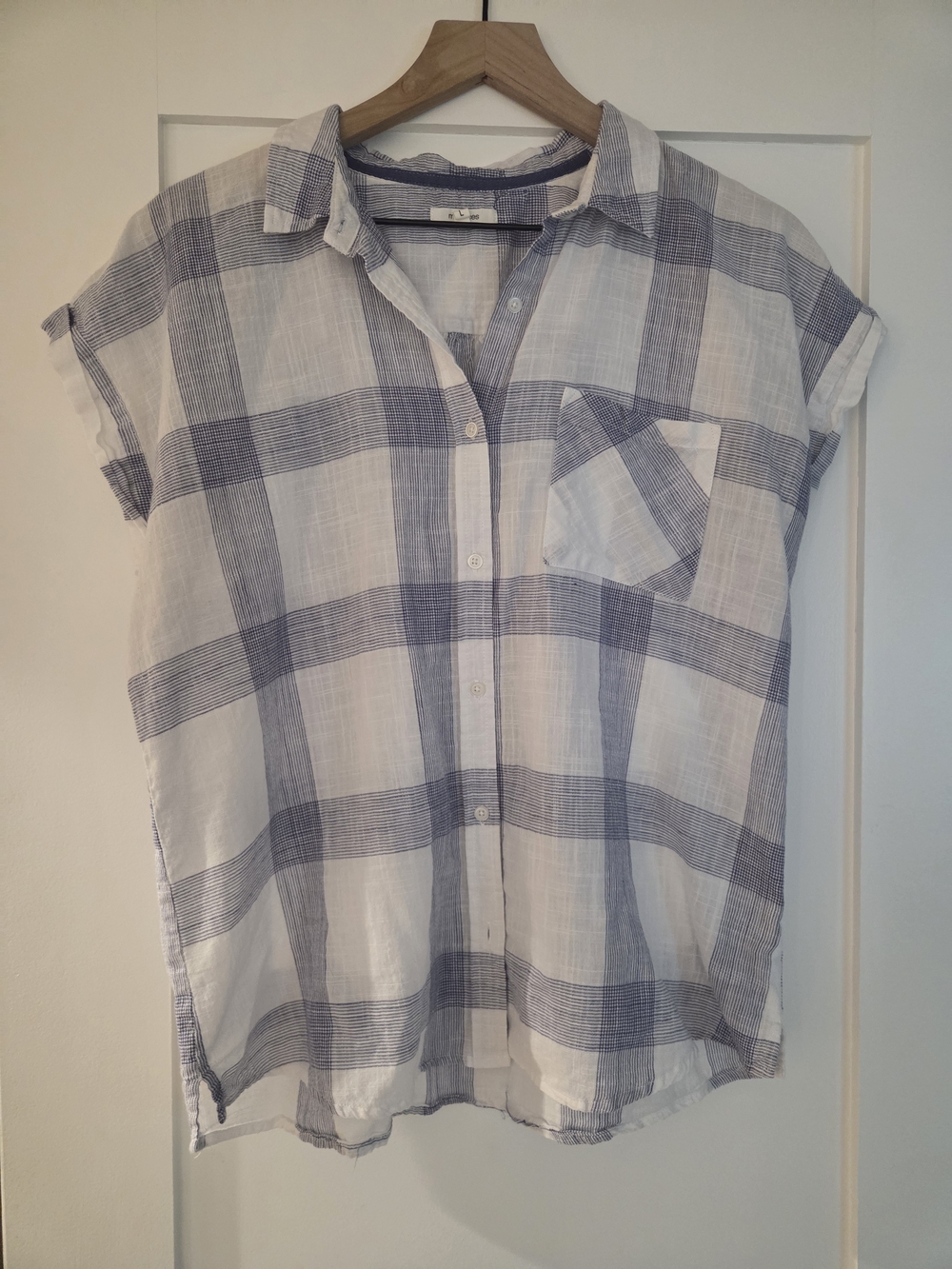 Maurices White and Light Blue Plaid Button-Front Women's Shirt